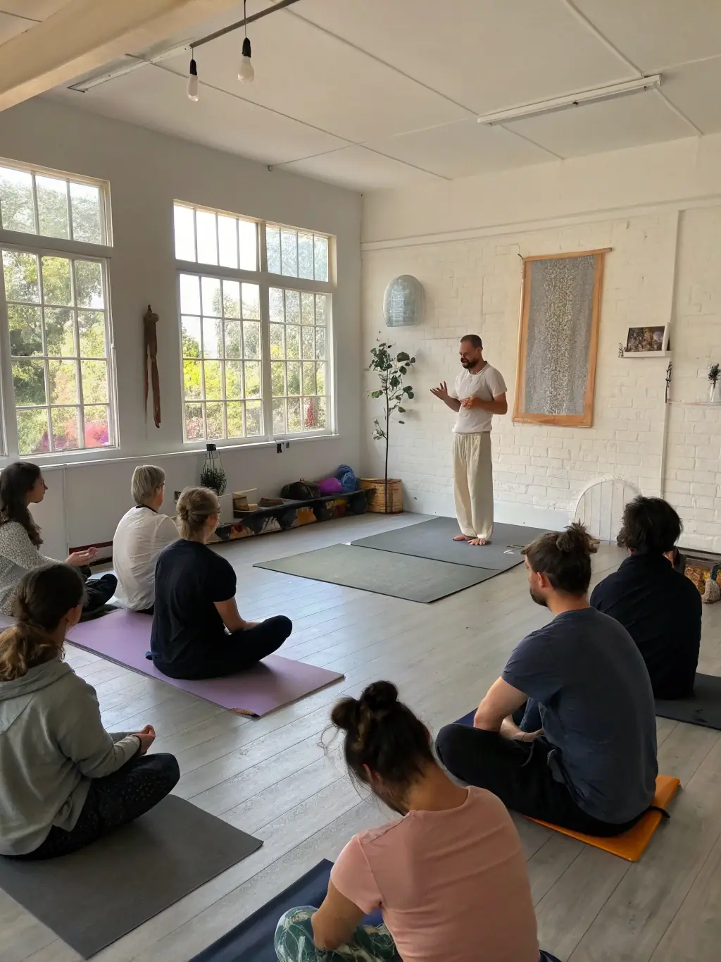 A group of aspiring instructors participating in a teacher training session, learning the art of teaching the Alexander Technique.